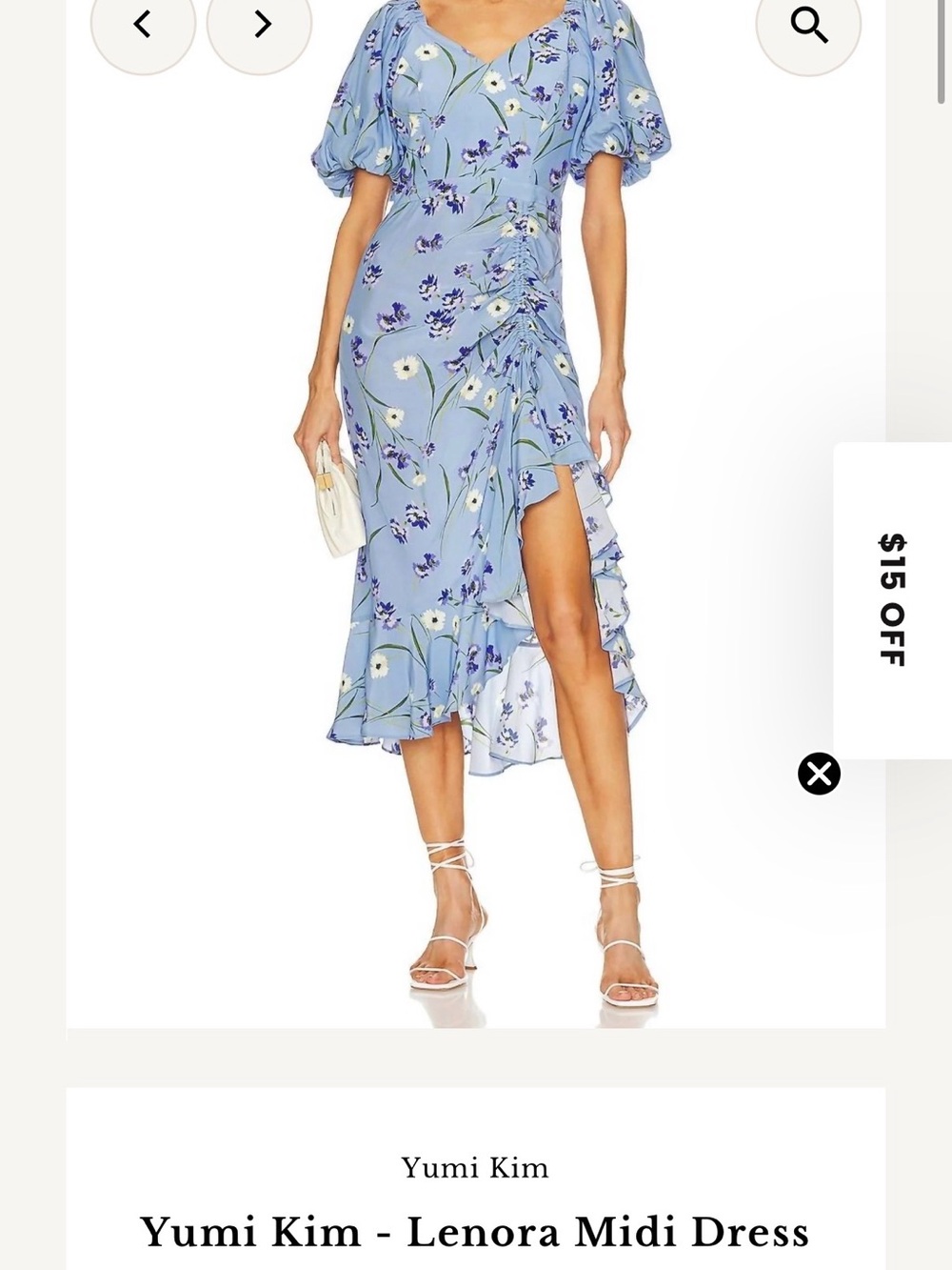 Yumi Kim Light Blue Floral Ruffle Midi Dress